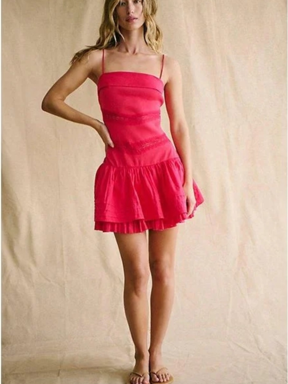 Free People Bliss Ruffle Mini Dress Sz M - Picture 6 of 6